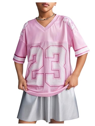 Image of WDIRARA Girl's Number Graphic Jersey Shirts Short Sleeve V Neck Tees Oversized T-Shirt Tops