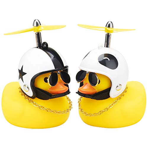 wonuu Car Duck, Rubber Duck Car Decorations, Dashboard Toy 2Pack Small Duck Ornaments with Propellers Glasses Gold Chain