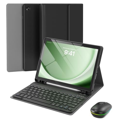 MERSATM for Samsung Galaxy Tab A9+ 2023/A11+ 2025 11-inch Case with Keyboard Mouse and Detachable Magnetic Keyboard Multi-Angle Slim Folio Cover with S Pen Holder for A9/A11 Plus Dark Black