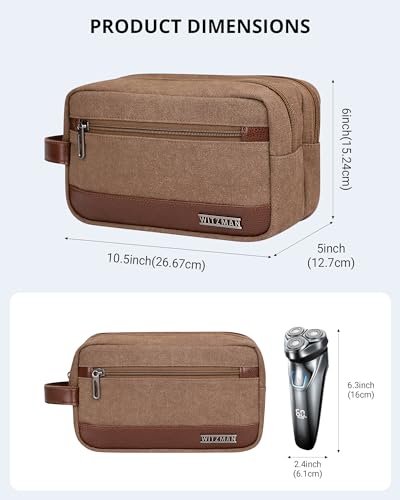 WITZMAN Canvas Toiletry Bag for Men Hanging Dopp Kit Organizer Water-resistant Travel Toiletries bag Men Bathroom Bag with Wet Pocket(A8001 Brown) - Thumbnail 3