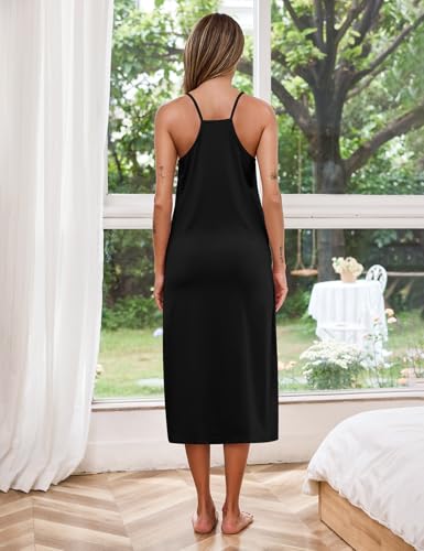 Marvmys Long Cotton Racerback Nightgowns for Women Sleeveless Sleepwear Scoop Neck Chemise Sleep Dress with Pockets2