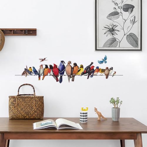 Colorful Bird Wall Decals Peel and Stick Nature Wall Sticker Wall Murals Waterproof Wall Decor for Girls Bedroom Living Room Nursery, 23.2 * 5.5 *...