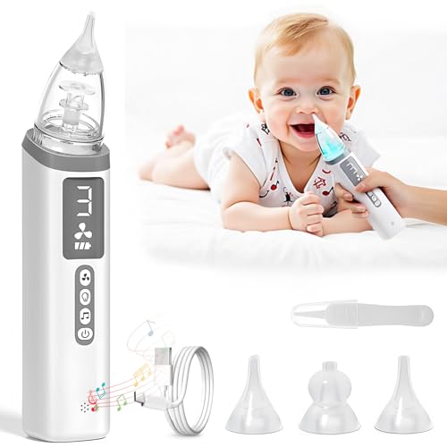 Journeyside Nasal Aspirator 4in1, Wiederaufladbarer Elektrischer Nasensauger Baby mit 3 Silikonspitze,3 Stufen der Saugkraft Einstellbar, mit Musikfunktion und Bunten Lichtern und Aufbewahrungsbox