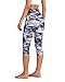ODODOS Women's High Waisted Pattern Yoga Capri Leggings with Pockets, Tummy Control Non See Through Sports Athletic Workout Running Capris, FineArt, Medium