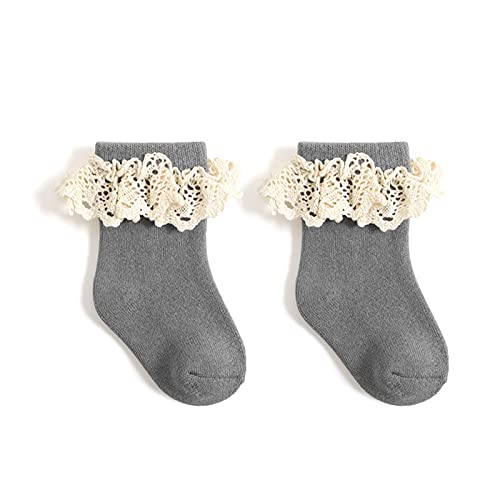Meias de algodão de renda para bebês e crianças penteadas princesa cuidados com o bebê meia de Natal para meninos, Cinza, 0-6 meses