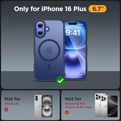 Image of miracase for iPhone 16 Plus Matte Series Case, Magnetic, Dark Blue | Velvet Touch | Military-Grade Protection | Anti-Fingerprint | 6,7 Inch