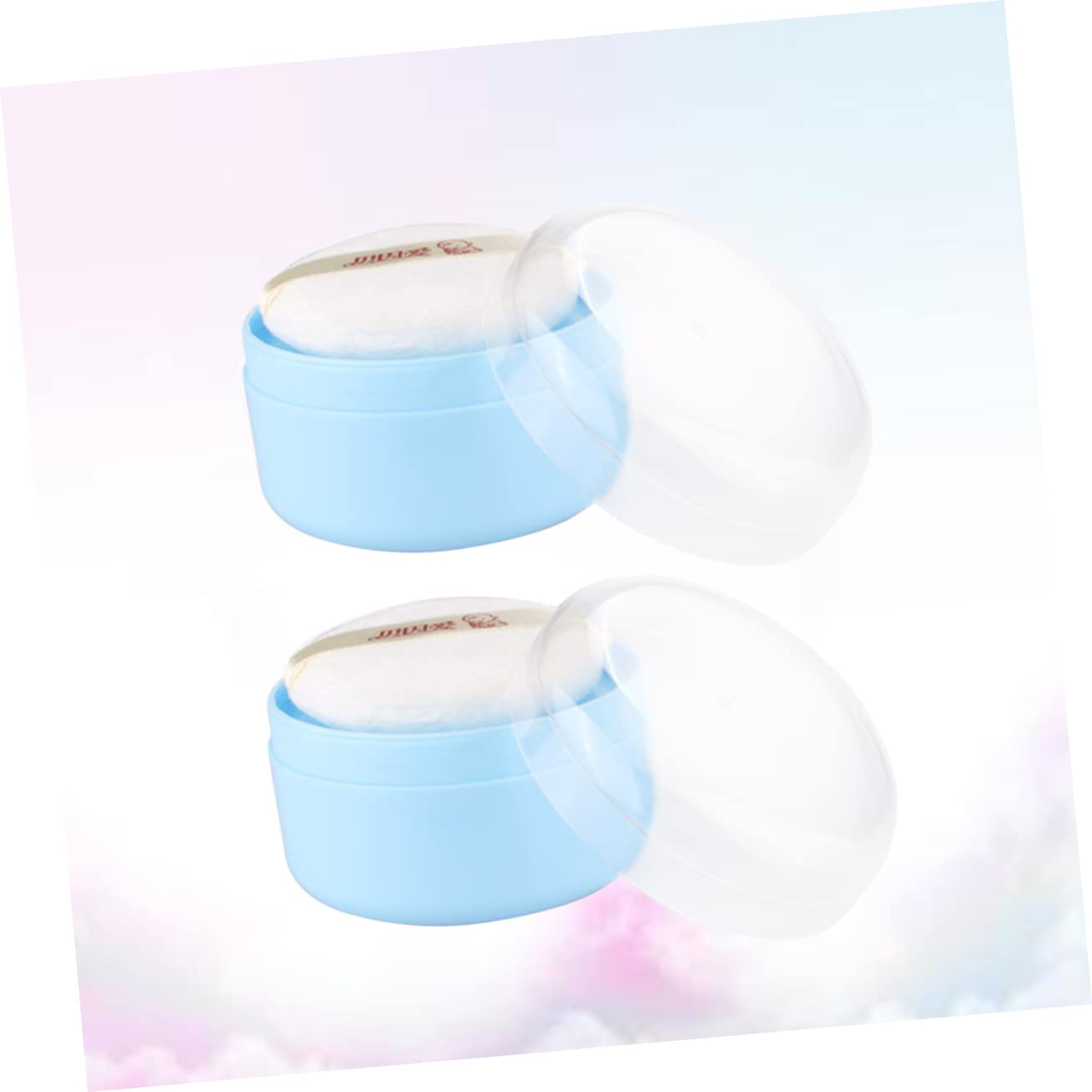 ERINGOGO Juego de 2 Puff de Polvo Corporal para Bebés con Aplicador Esponja y Cedazo, Envase Plástico Azul para Uso Diario en Casa, Aplicación Uniforme y Portátil