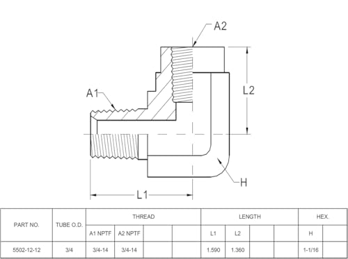 Image of 5502-12-12 Hydraulic Hose Adapter Fitting 3 /4 inch Male (3 /4 inch-14NPTF) x 3 /4 inch Female (3 /4 inch-14NPTF) 90 Street Elbow SAE Pipe Joints Connector Carbon Steel