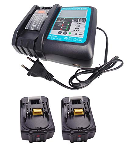 2 piezas repuesto para 5000mAh 18V batería para makita BTD141Z BDA350 BML185 BHP452 BGA452Z DUR181Z DUR182LZ BMR102 BL1850 BL1840 con interfaz USB 3A cargador rápido