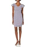 Lark & Ro Women's Flutter Sleeve Double V Neck Sheath Dress, Pale Pink/Navy Mini Mono Floral, 4
