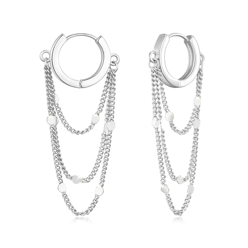 Sterling Silver Chain Earrings for Women Dangle Huggie Hoop Tassel Earrings