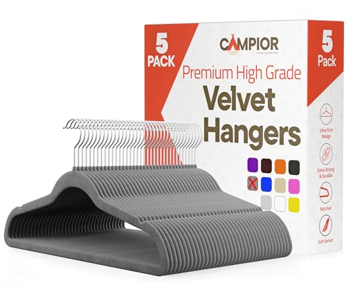 Cintre velours Campior - ensemble 5, gris, charge 10 lbs