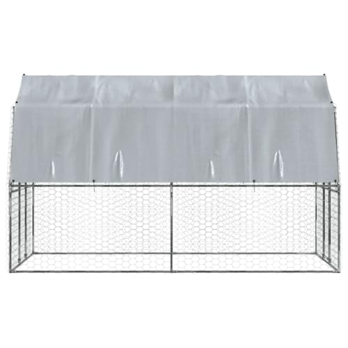 vidaXL Hundekäfig 2 STK., Hundezwinger mit Wasserfestes Dach Tür, Outdoor Hundehaus Maschen-Design, Hundehütte, Silbern Verzinkter Stahl
