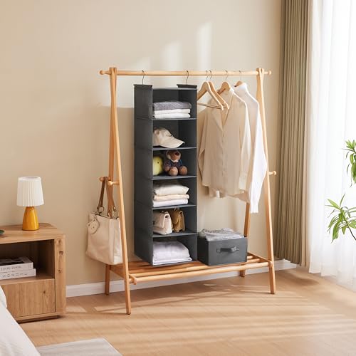 Image of MAX Houser 6 Tier Shelf Hanging Closet Organizer, Closet Hanging Shelf with 2 Sturdy Hooks for Storage, Foldable (Grey)