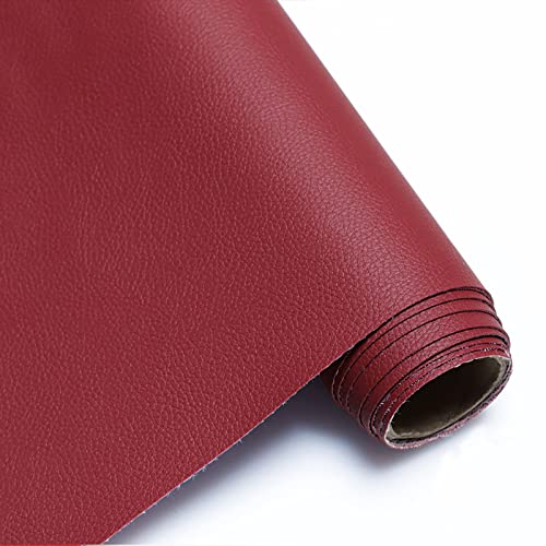 bandezid Cuero Cuero Tela Cuero Tela De Cuero Falso Suave Ancho Delgado Suave 160cm Hecho A Mano DIY Producción-Vino Tinto 1,6 x 10 m