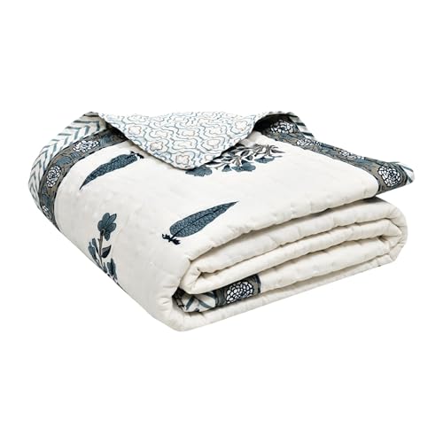 Image of BLOCKS OF INDIA Hand Block Printed Cotton King Size Quilt /Rajai (90 inch X 108 inch) (Grey Rose)