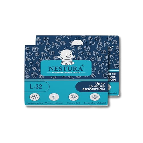 Image of Baby Diapers Pants Large L size with Wetness Indicator (9-14 kg), Combo Pack of 2 (64 Count)