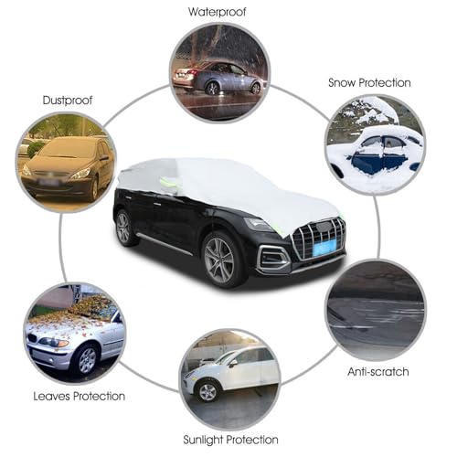 Image of Fits SUV 185 inch-200 inch Half Car Cover Top Waterproof All Weather, Car Covers Outdoor Indoor for All Season Waterproof Dustproof Hail UV Resistant Snowproof Universal