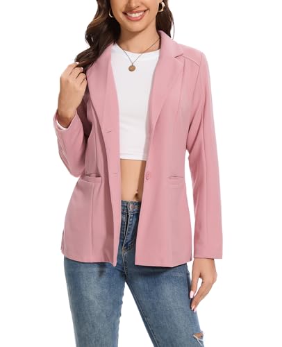 Blazer Jackets for Women Casual Open Front Lapel Work Office Button Long Sleeve Blazer with Pockets 2025