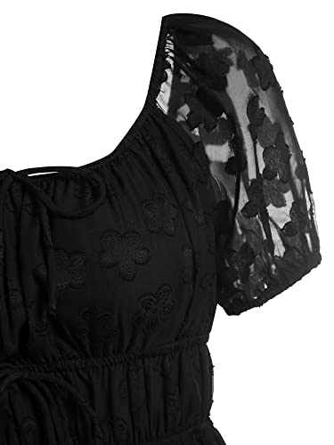 Zaful Women 2023 Summer Square Neck Short Puff Sleeve Mini Dress Aline Dress With Elastic Waist Black #TOP6