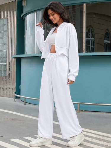Women's 2 Piece Outfits Tracksuits Casual Cropped Hoodie Wide Leg Pants Travel Workout Lounge Sets3