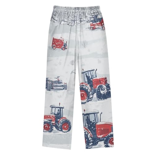 ZZXXB Tractor with Snow Boys Long Pants Soft Trousers Elastic Waist Kids Lounge Bottoms with Pockets S-XL2