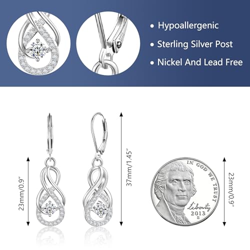 Sterling Silver Dangle Earrings for Women Trendy Hypoallergenic Leverback Silver Drop Earrings with Cubic Zirconia Double Twisted Infinity Heart Ball Charm Dangle Drop Earring Jewelry3