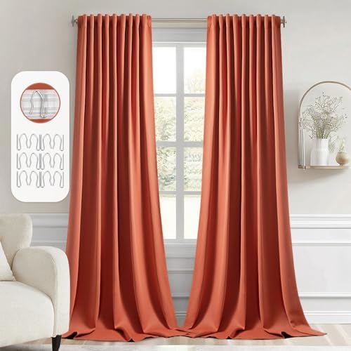 MIULEE Back Tab Burnt Orange Blackout Curtains 102 Inch Long 2 Panels Set for Bedroom, Fall Terracotta Rod Pocket/Pinch Pleated Thermal Insulated Room Darkening Light Blocking Floor to Ceiling Drapes