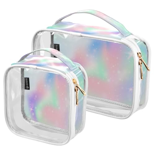 Paquete de 2 bolsas de maquillaje transparentes, diseño de unicornio, flamenco, árbol de verano, bolsas para organización, bolsas de aseo de viaje impermeables para mujeres y niñas, B005, L, Bolsa de