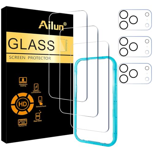 Ailun 3 Pack Screen Protector for iPhone 17 Pro [6.3 inch] + 3 Pack Camera Lens Protector with Installation Frame Sensor Protection Dynamic Island Compatible Case Friendly Tempered Glass Film