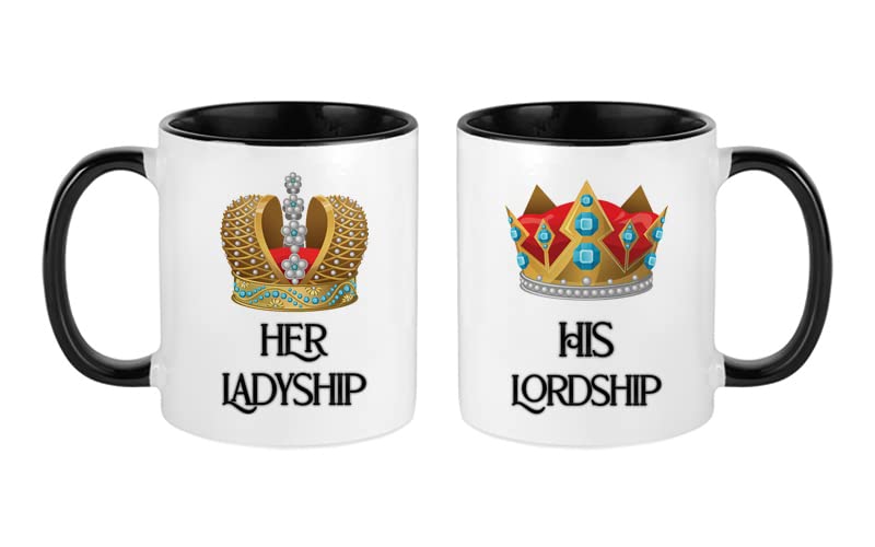 His Lordship & Her Ladyship Set of 2 Mugs Coffee Tea Cocoa Soup Daily use Inside Coloured Ceramic Cup. (Black)