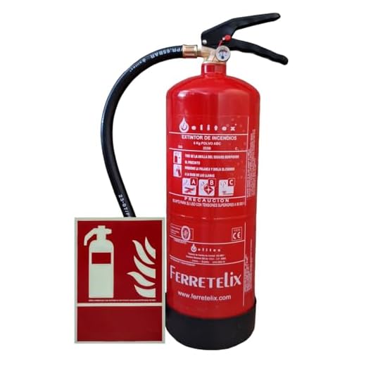 FERRETELIX® Extintor ALTA EFICACIA 6kg ABC Homologado 34A 233B incluye soporte de pared + base de pvc + señal fotoluminiscente A4 21x30 FABRICADO EN EL 2025 FABRICADO EN ESPAÑA
