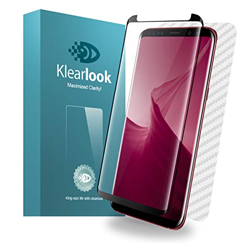 Klearlook Clear Glass Screen Protector for Galaxy S8 Plus with Install Tool, 1-(Case Friendly) HD Glass Screen Film for Front with Anti-Scratch+1-Carbon Fibre Sticker for Back for 6.2" Galaxy S8 Plus