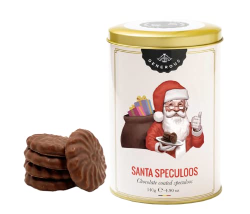 Biscuits Bio Generous - Spéculoos Père-Noël nappé de chocolat - Biscuits de Noël à offrir dans une jolie boîte métallique