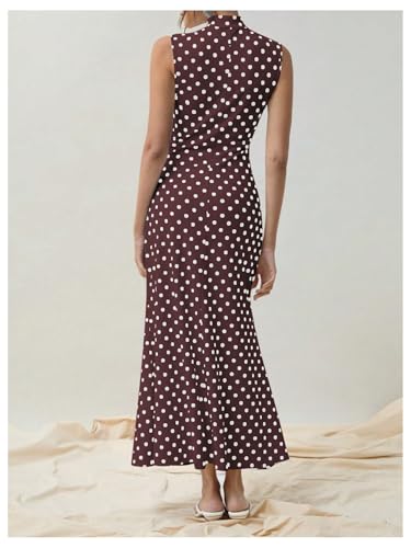 Image of Milumia Women's Polka Dots Maxi Tank Dress Vintage Mock Neck Sleeveless Elegant Long Dresses