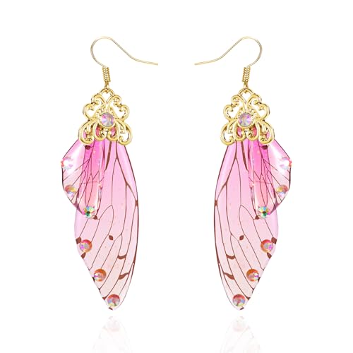 BELLA-Bee Butterfly Wing Drop Dangle Earrings Gold Plated Crystal Rhinestone for women wedding Jewelry (Pinkish Purple-GD B)