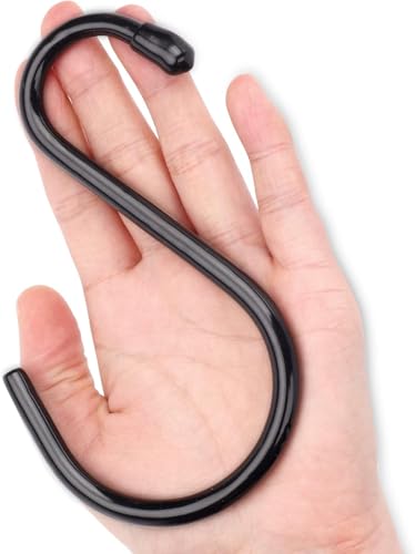 Anteabee 12 Pack Heavy Duty S Hooks Large S Hooks Rubber Coated S Hook Hanger 14CM Black S Shaped Hook for Hanging Plants Banana Clothes Bags Towels Kitchen Utensil