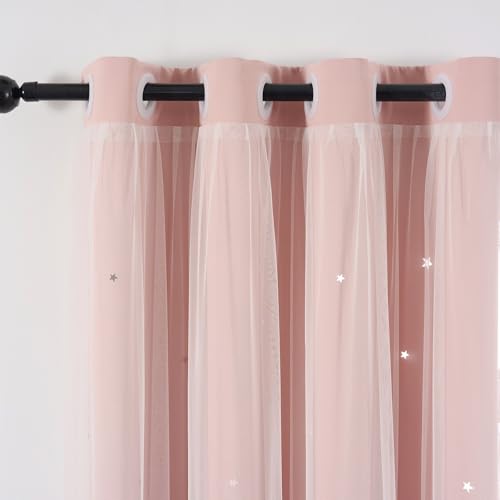Star Cutout Light Pink Curtains Blackout Bedroom 4 Panels 52x63 Inches Long