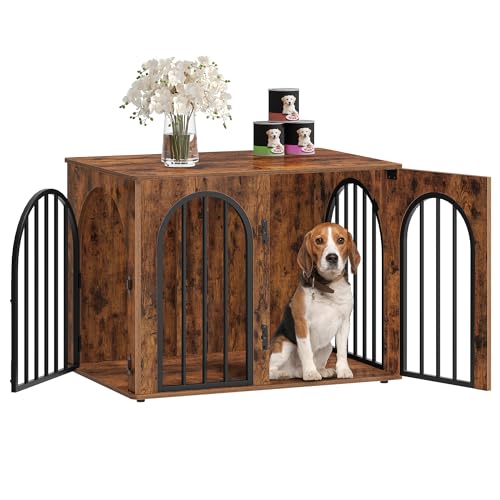 Hzuaneri Hundekäfig Möbel, 80cm Hundebox für Zuhause, 3 Türen, Bogentür, Moderne Hundebox Indoor für Hunde, Beistelltisch, Hundekäfig Hochbelastbar, 80 x 56 x 61 cm, Vintagebraun DFC85101B