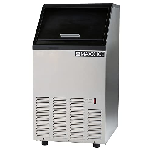 Image of Maxx Ice MIM75 Commercial Ice Maker Machine, Stainless Steel Self-Contained Undercounter Design Makes Bullet Cubes with 25-Pound Storage, 75-lbs, Metallic