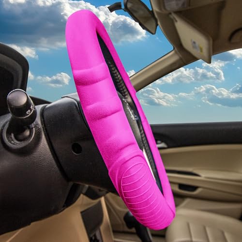 Image of FH Group Universal Fit Silicone with Grip and Pattern Massaging Grip Steering Wheel Cover Fits Most Cars, SUVs, Trucks, and Vans Hot Pink