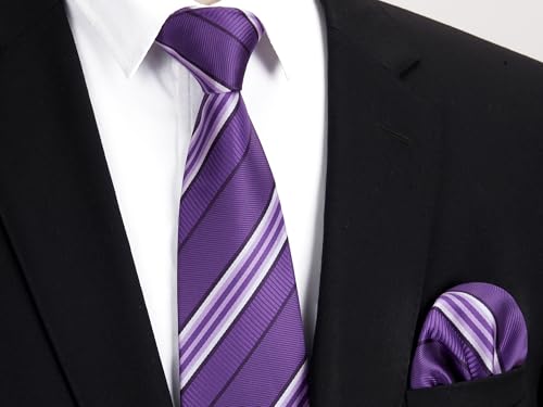 Image of HISDERN Mens Striped Ties Classic Silk Woven Tie and Pocket Square Set Formal Business Necktie Handkerchief for Wedding
