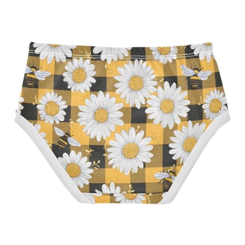 Wusikd White Daisies Yellow Girls' Underwear Cotton Honeybees Checkered Girls Briefs Soft Toddler Underwear 2T2