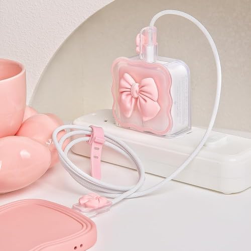 Image of FACTOTECH Case for MacBook & iPad Charger, 29w 30w 35w Charger Case, Travel Cord Organizer, Accessories (for Apple 29w 30w 35w Adapter)-Pink Bow