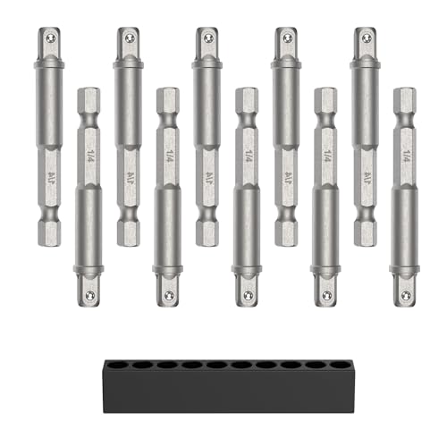 Katerk Socket Adapter Set, Drill Socket Adapter 10 Pack, Impact Driver Socket Adapter for Automotive DIY, 1/4