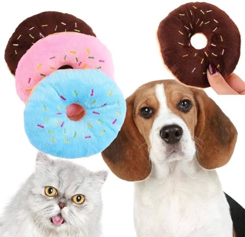 Clockjuan 1 x blaues Plüsch-Spielzeug in Donut-Form, quietschendes Spielzeug für Haustiere, Kauspielzeug, Blaubeere, quietschendes Plüsch-Hundespielzeug, Kauschutz-Technologie