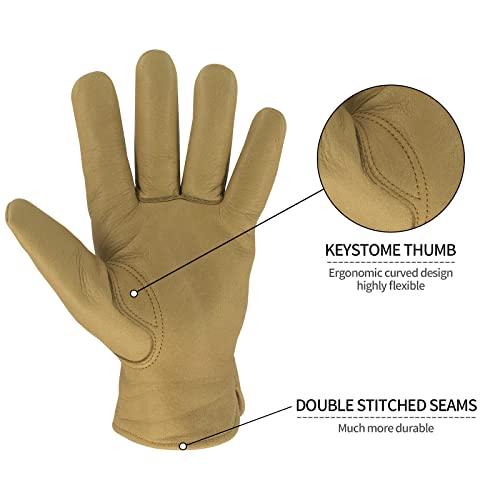 Image of Leather Work Gloves Waterproof Gardening Gloves for Men & Women Tough Cowhide Work Gloves with Adjustable Wrist (Large)
