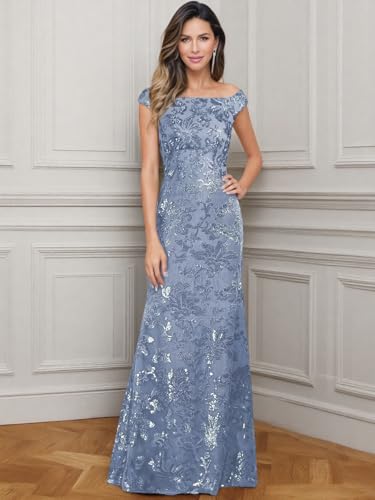 Sequin Mother of The Bride Dresses for Wedding Guest Off The Shoulder Evening Formal Dress JH0373