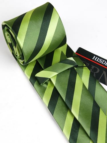Image of HISDERN Mens Ties Set Stripe Plaid Ties for Men and Pocket Square Cufflinks Formal Silk Necktie Wedding Business