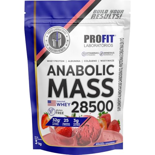 Hipercalóricos Anabolic Mass 28500 Bulking Refil 3kg- Profit Laboratórios (3000g, Morango)